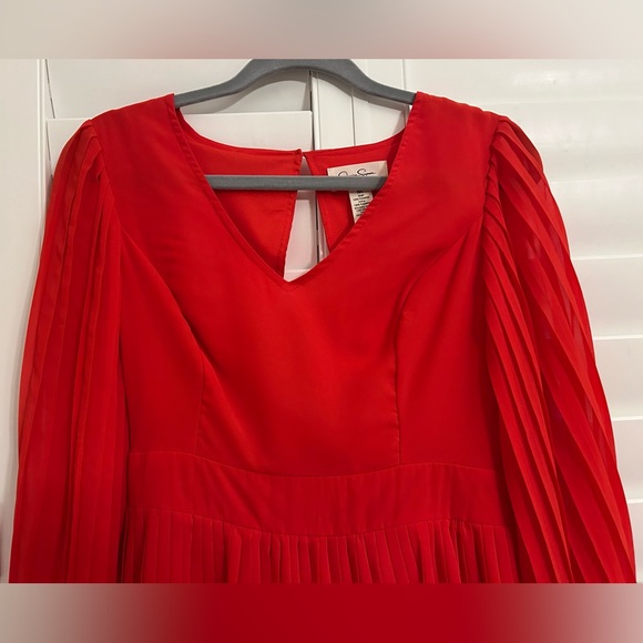 Jessica Simpson Red Pleated Long Sleeve Dress - Picture 3 of 11